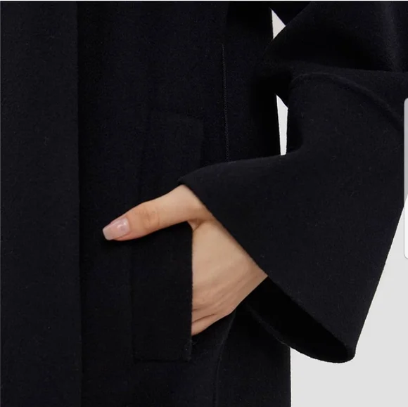 *NWT Buttoned Long Wool Coat (Black) - Silk Maison